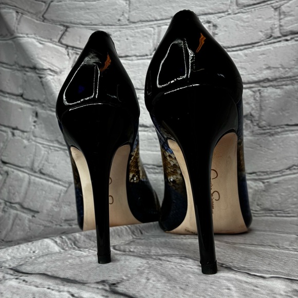 Jessica Simpson Pheeby Patent Snake Print Translucent Office Siren Pump Sz 8 GUC - Picture 6 of 12